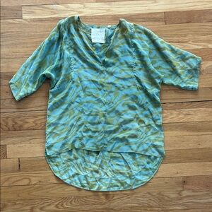 Seek Collective Silk Top XS Tunic Natural Dye Abstract Zebra Print Boho Drapy